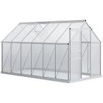 Outsunny 6' x 12' x 6.5' Polycarbonate Greenhouse with Adjustable Roof Vent, Walk-in Heavy Duty Green House Kit with Aluminum Frame, Sliding Door and Rain Gutter for Winter, Silver