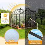 6x8 FT Greenhouse for Outdoors, Heavy Duty Polycarbonate Panels with 5 Roof Vents, Aluminum Large Walk-in Greenhouse for Outside Garden Backyard, Easy Setup, Black