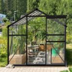6x8 FT Greenhouse for Outdoors, Heavy Duty Polycarbonate Panels with 5 Roof Vents, Aluminum Large Walk-in Greenhouse for Outside Garden Backyard, Easy Setup, Black