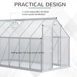 Outsunny 6' x 12' x 6.5' Polycarbonate Greenhouse with Adjustable Roof Vent, Walk-in Heavy Duty Green House Kit with Aluminum Frame, Sliding Door and Rain Gutter for Winter, Silver