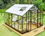 AMERLIFE 12x13.5x9 FT Hybrid Polycarbonate Greenhouse with Quick Connector Fast Assembly Clear Panels, Walk-in Large Aluminum Greenhouses for Outdoors, Swing 2 Doors 4 Vents, Black