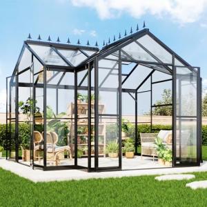 AMERLIFE 12x10x8 FT Hybrid Polycarbonate Greenhouse, Quick-Connect Aluminum Frame
