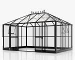 HOWE 14x9.5x9 FT Pavilion Styled Greenhouse with Clear Panels Double Swing Doors, 6 FT Wall Height Hybrid Polycarbonate Greenhouse, Green Houses for Outdoors, Sunroom Black