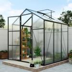Vigo huseeo 7.2FT High 6*6.2FT Greenhouse for Outdoors,Polycarbonate Greenhouse with Stronger Wind Protection and Roof Vent,Walk-in Large Aluminum Sunroom Winter Proof,Black