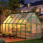 CABIHOME 6x11 FT Outdoor Greenhouse, Polycarbonate Greenhouse with Roof Vent and Ground Nails, Aluminum Large Walk-in Green House w/ Lockable Push Door for Outside Garden Backyard (Green, 6x11 FT)