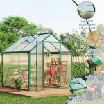 6×6 FT Greenhouse, Large Walk in Greenhouses for Outdoors and Garden Planting, Polycarbonate Greenhouse with Enhanced Aluminum Frame, Green Houses with Quick Setup Structure and Roof Vent, Green
