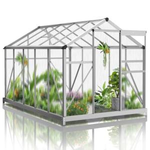 VINGLI 6x10 FT Greenhouse for Outdoors, Large Walk-in Polycarbonate Greenhouse with 5 Roof Vents for Outside Garden Backyard, Easy Setup, Silver