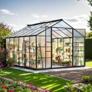 Polar Aurora 10x12 FT Greenhouse, Quick Aluminum Assembly Structure Polycarbonate Greenhouse, Walk-in Greenhouses for Outdoors with Ventilated Windows, Green Houses for Outside Backyard Garden