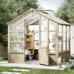 Garvee 8x6 ft Wooden Greenhouse, Greenhouses for Outdoors with Lockable Door, Wood Frame & Adjustable Vent, Heavy Duty Greenhouse with Polycarbonate Panel