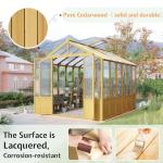 Jocisland 8x9.5x7.5 Ft Wooden Greenhouse, Pre-Assembled Solid Cedar Frame, Walk-in Design, Lockable Door, Adjustable Roof Vents, Polycarbonate Panels for Outdoor, Garden, Backyard