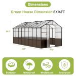 AirWire 8x16 FT Wooden Greenhouse for Outdoors, Walk in Polycarbonate Greenhouse with Locked Door and Roof Vent, Heavy Duty Green Houses with Cedar Frame for Outside, Garden, Backyard, Brown