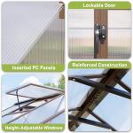 AirWire 8x16 FT Wooden Greenhouse for Outdoors, Walk in Polycarbonate Greenhouse with Locked Door and Roof Vent, Heavy Duty Green Houses with Cedar Frame for Outside, Garden, Backyard, Brown