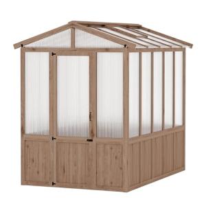 6X8FT Cedar Frame Wooden Greenhouse – Outdoor Walk-in Greenhouse with Roof Vent, Wood & Polycarbonate Construction