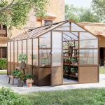 AirWire 8x14 FT Wooden Greenhouse for Outdoors, Walk in Polycarbonate Greenhouse with Locked Door and Roof Vent, Heavy Duty Green Houses with Cedar Frame