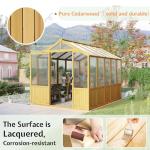 Jocisland 6x8x6.5 Ft Wooden Greenhouse, Pre-Assembled Solid Cedar Frame, Walk-in Design, Lockable Door, Adjustable Roof Vents, Polycarbonate Panels for Outdoor, Garden, Backyard