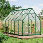 CABIHOME 6x11 FT Outdoor Greenhouse, Polycarbonate Greenhouse with Roof Vent and Ground Nails, Aluminum Large Walk-in Green House w/ Lockable Push Door for Outside Garden Backyard (Green, 6x11 FT)