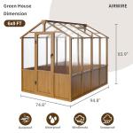 AirWire 6x8 FT Wooden Greenhouse with Cedar Frame, Walk-in Heavy Duty Green House for Outdoors with 6MM Thick Polycarbonate Panel and Adjustable Roof Vents