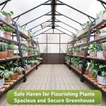 AirWire 8x16 FT Wooden Greenhouse for Outdoors, Walk in Polycarbonate Greenhouse with Locked Door and Roof Vent, Heavy Duty Green Houses with Cedar Frame for Outside, Garden, Backyard, Brown