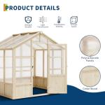 Garvee 8x6 ft Wooden Greenhouse, Greenhouses for Outdoors with Lockable Door, Wood Frame & Adjustable Vent, Heavy Duty Greenhouse with Polycarbonate Panel