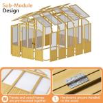 Jocisland 6x8x6.5 Ft Wooden Greenhouse, Pre-Assembled Solid Cedar Frame, Walk-in Design, Lockable Door, Adjustable Roof Vents, Polycarbonate Panels for Outdoor, Garden, Backyard