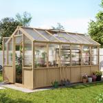 6x12 FT Large Wooden Heavy Duty Spruce Frame Greenhouse with PC Panels, Adjustable Roof Vents & Lockable Door, Walk-in