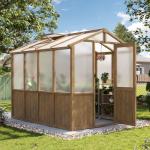 Aoxun 6x8 FT Wood Green House for Outdoors, Polycarbonate Panel Wooden Walk-in Greenhouse Kit with Automatic Temperature Control Roof Vent and Lockable Door, for Outside Backyard Garden, Natural