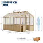 6x12 FT Large Wooden Heavy Duty Spruce Frame Greenhouse with PC Panels, Adjustable Roof Vents & Lockable Door, Walk-in