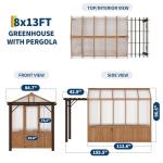 8X13ft Greenhouse Kit with Pergola, Wooden Walk-in Green House with Cedar Frame, Greenhouse Kit with 6mm Thick Polycarbonate Panel