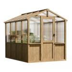 Aoxun 6x8 FT Wood Green House for Outdoors, Polycarbonate Panel Wooden Walk-in Greenhouse Kit with Automatic Temperature Control Roof Vent and Lockable Door, for Outside Backyard Garden, Natural