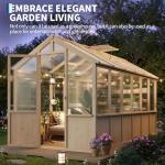 6x12 FT Large Wooden Heavy Duty Spruce Frame Greenhouse with PC Panels, Adjustable Roof Vents & Lockable Door, Walk-in