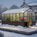 AirWire 8x14 FT Wooden Greenhouse for Outdoors, Walk in Polycarbonate Greenhouse with Locked Door and Roof Vent, Heavy Duty Green Houses with Cedar Frame