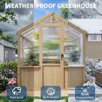6x12 FT Large Wooden Heavy Duty Spruce Frame Greenhouse with PC Panels, Adjustable Roof Vents & Lockable Door, Walk-in