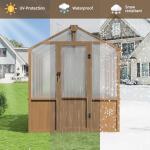 AirWire 6x8 FT Wooden Greenhouse with Cedar Frame, Walk-in Heavy Duty Green House for Outdoors with 6MM Thick Polycarbonate Panel and Adjustable Roof Vents