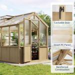6x12 FT Large Wooden Heavy Duty Spruce Frame Greenhouse with PC Panels, Adjustable Roof Vents & Lockable Door, Walk-in