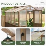 Aoxun 6x8 FT Wood Green House for Outdoors, Polycarbonate Panel Wooden Walk-in Greenhouse Kit with Automatic Temperature Control Roof Vent and Lockable Door, for Outside Backyard Garden, Natural