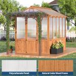 8X13ft Greenhouse Kit with Pergola, Wooden Walk-in Green House with Cedar Frame, Greenhouse Kit with 6mm Thick Polycarbonate Panel