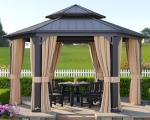 AMERLIFE 13X15FT Hardtop Gazebo, Hexagon Metal Patio Gazebo, Double Tiered Patio Pavilion with Aluminum Foot, Ceiling Hook, for Patio Lawn Garden, Backyard Shade, Netting and Curtains Included