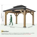 AMERLIFE 10x12 Wood Gazebo, Hardtop Gazebo with Spruce Frame and Aluminum Double Roof, Outdoor Pergola for Parties, Backyard, Patio, Lawns, Black + Natura Wood