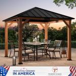 Modern Shade Tranquil Grove Wood Gazebo 10' x 10', Permanent Grill Gazebo with Galvanized Steel Hardtop Roof, Cedar Framed Wooden Pavilion for Garden, Backyard