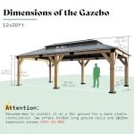 AMERLIFE 12x20 ft Hardtop Gazebo, Spruce Wood Gazebo with Iron Double Roof, Outdoor Pergola with Wood Frame for Garden, Porch, Patio, Charcoal Gray + Brown Gray