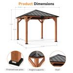 Modern Shade Tranquil Grove Wood Gazebo 10' x 10', Permanent Grill Gazebo with Galvanized Steel Hardtop Roof, Cedar Framed Wooden Pavilion for Garden, Backyard