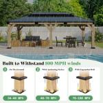 AMERLIFE 12x20 ft Hardtop Gazebo, Spruce Wood Gazebo with Iron Double Roof, Outdoor Pergola with Wood Frame for Garden, Porch, Patio, Charcoal Gray + Brown Gray