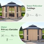 AMERLIFE 13X15FT Hardtop Gazebo, Hexagon Metal Patio Gazebo, Double Tiered Patio Pavilion with Aluminum Foot, Ceiling Hook, for Patio Lawn Garden, Backyard Shade, Netting and Curtains Included