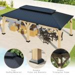 AMERLIFE 12x20 ft Hardtop Gazebo, Spruce Wood Gazebo with Iron Double Roof, Outdoor Pergola with Wood Frame for Garden, Porch, Patio, Charcoal Gray + Brown Gray