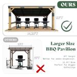 AMERLIFE 10x14 FT Spruce Wood Grill Gazebo, Permanent Galvanized Steel Lean to Canopy & Built-in Bar Shelf – Outdoor BBQ Gazebo Pergola for Deck, Backyard, Garden