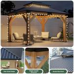 AMERLIFE 10x12 Wood Gazebo, Hardtop Gazebo with Spruce Frame and Aluminum Double Roof, Outdoor Pergola for Parties, Backyard, Patio, Lawns, Black + Natura Wood