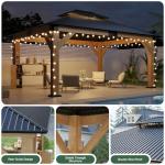 AMERLIFE 13x15 Hardtop Gazebo, Spruce Wood Gazebo with Storage Bar Counter, Outdoor Pavilion with Double Iron Roof, for Patio, Lawns, Garage, Black + Natural Wood