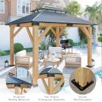 AMERLIFE 10x12 Spruce Wood Gazebo, Hardtop Gazebo with Aluminum Double Roof, Outdoor Pergola with Wood Frame for Parties, Backyard, Lawns, Patio