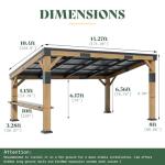 AMERLIFE 10x14 FT Spruce Wood Grill Gazebo, Permanent Galvanized Steel Lean to Canopy & Built-in Bar Shelf – Outdoor BBQ Gazebo Pergola for Deck, Backyard, Garden