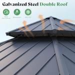 AMERLIFE 13X15FT Hardtop Gazebo, Hexagon Metal Patio Gazebo, Double Tiered Patio Pavilion with Aluminum Foot, Ceiling Hook, for Patio Lawn Garden, Backyard Shade, Netting and Curtains Included